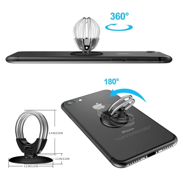 Alt view image 3 of 6 - 2Pcs Cell Phone Ring Holder, 3 in 1 Universal Phone Ring Stand Car Holder, Finger Grip Phone Holder and Tablet Stand Car Vent Phone Mount (Black)