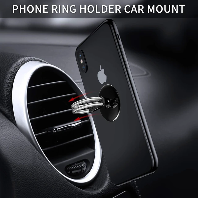 Alt view image 4 of 6 - 2Pcs Cell Phone Ring Holder, 3 in 1 Universal Phone Ring Stand Car Holder, Finger Grip Phone Holder and Tablet Stand Car Vent Phone Mount (Black)