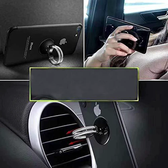 Alt view image 6 of 6 - 2Pcs Cell Phone Ring Holder, 3 in 1 Universal Phone Ring Stand Car Holder, Finger Grip Phone Holder and Tablet Stand Car Vent Phone Mount (Black)