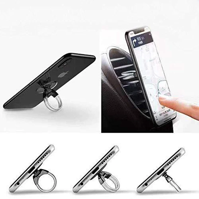 Alt view image 5 of 6 - 2Pcs Cell Phone Ring Holder, 3 in 1 Universal Phone Ring Stand Car Holder, Finger Grip Phone Holder and Tablet Stand Car Vent Phone Mount (Black)