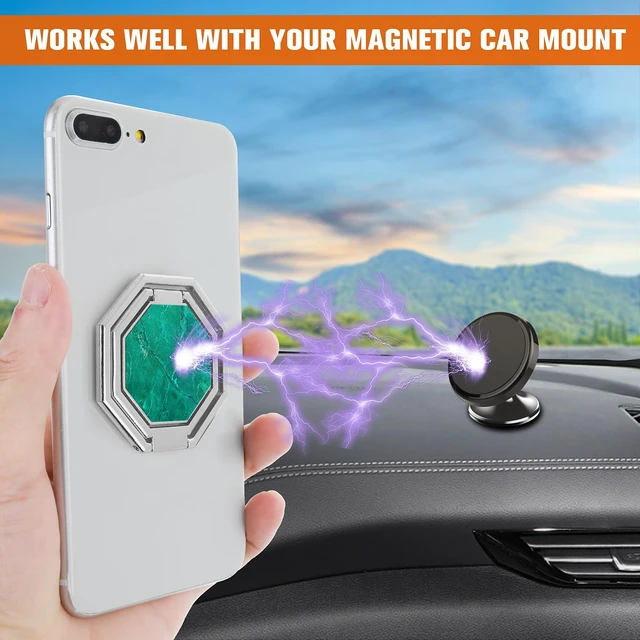 Alt view image 4 of 7 - Cell Phone Ring Holder Finger Kickstand, 360° Rotation Metal Cellphone Back Grip Foldable Cell Phone Stand Adjustable Phone Holder Compatible with Most Smartphones(Silver Marbling)