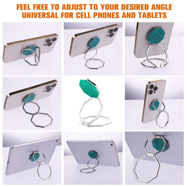 Alt view image 7 of 7 - Cell Phone Ring Holder Finger Kickstand, 360° Rotation Metal Cellphone Back Grip Foldable Cell Phone Stand Adjustable Phone Holder Compatible with Most Smartphones(Silver Marbling)