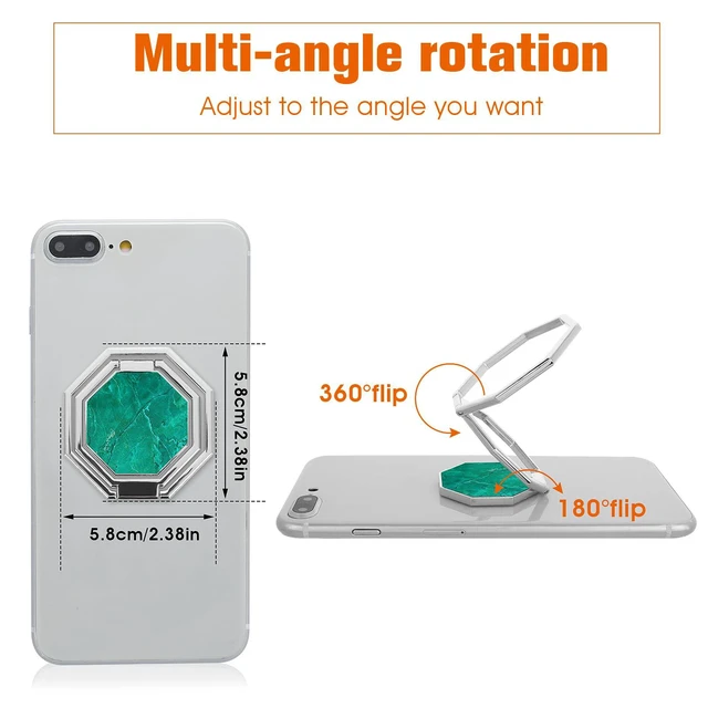 Alt view image 5 of 7 - Cell Phone Ring Holder Finger Kickstand, 360° Rotation Metal Cellphone Back Grip Foldable Cell Phone Stand Adjustable Phone Holder Compatible with Most Smartphones(Silver Marbling)
