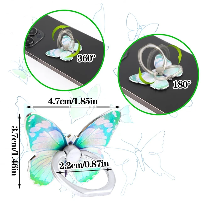 Alt view image 2 of 7 - 4Pcs Butterfly Phone Ring Stand Colored Cute Butterfly Phone Grip | Metal Cell Phone Finger Holder Cellphone Ring Holder Compatible with Phones Tablets Case 360°Rotation