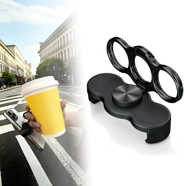 Main image of Dual-Ring Three-Finger Back Clip Holder,360° Rotation Foldable Metal Phone Grip Stand, Back Clip Mount Mobile Support Compatible with Smartphones,Ring Holder for Phone Case (Black)