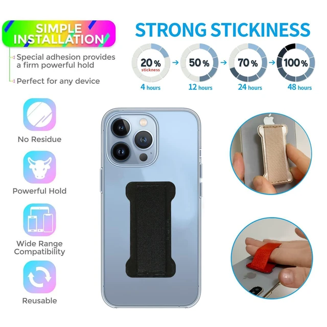 Alt view image 4 of 7 - Finger Strap Phone Holder - Ultra Thin Anti-Slip Universal Cell Phone Grips Band Holder for Back of Phone -2Pack(Black)