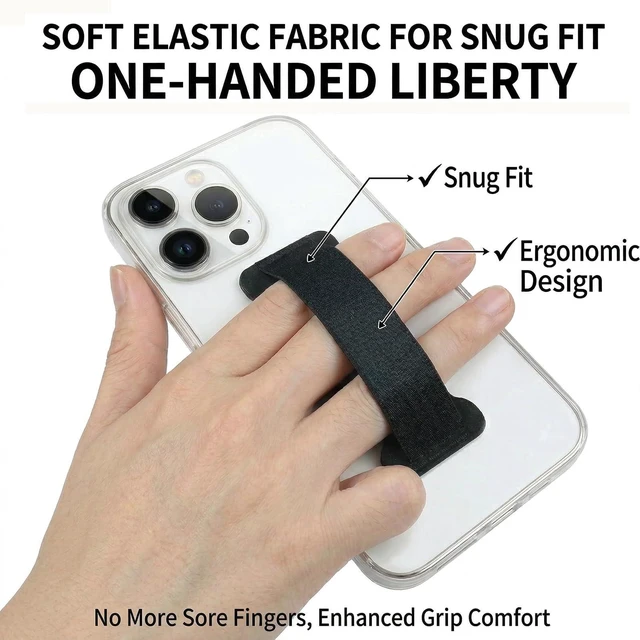 Alt view image 3 of 7 - Finger Strap Phone Holder - Ultra Thin Anti-Slip Universal Cell Phone Grips Band Holder for Back of Phone -2Pack(Black)