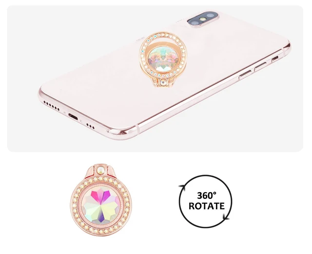 Alt view image 3 of 7 - Glitter Bling Bling Phone Ring Holder, Sparkle Phone Ring Artificial Diamond Stand, Rhinestone Cell Phone Finger Ring for Phones,Pad(Rose Gold)