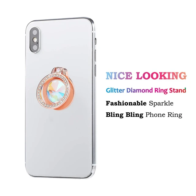 Alt view image 2 of 7 - Glitter Bling Bling Phone Ring Holder, Sparkle Phone Ring Artificial Diamond Stand, Rhinestone Cell Phone Finger Ring for Phones,Pad(Rose Gold)