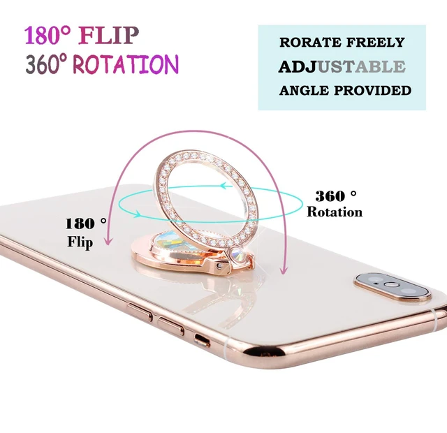 Alt view image 4 of 7 - Glitter Bling Bling Phone Ring Holder, Sparkle Phone Ring Artificial Diamond Stand, Rhinestone Cell Phone Finger Ring for Phones,Pad(Rose Gold)