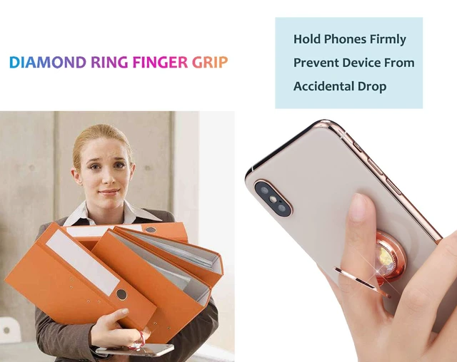 Alt view image 7 of 7 - Glitter Bling Bling Phone Ring Holder, Sparkle Phone Ring Artificial Diamond Stand, Rhinestone Cell Phone Finger Ring for Phones,Pad(Rose Gold)