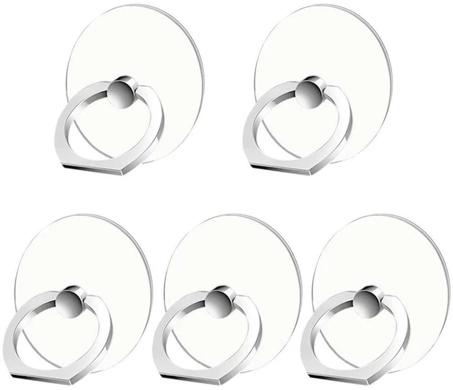 Main image of Cell Phone Ring Holder Stand 5 Pack Silver, Transparent Phone Ring Holder Grip Finger Kickstand, 360° Rotation Phone Ring for Phone Cases