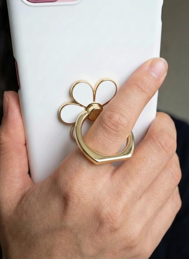 Alt view image 4 of 7 - Phone Ring Holder, White 360° Rotating Finger Grip & Kickstand | Folds flat, spins smoothly; bonds best to smooth hard cases, not silicone or textured backs