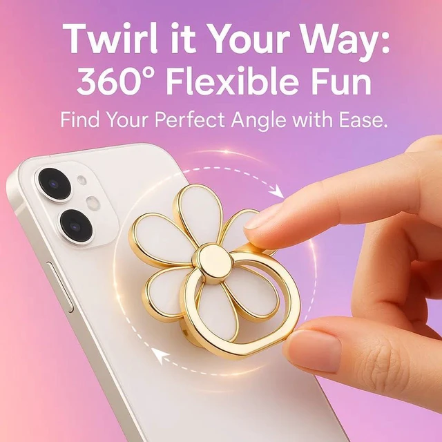 Alt view image 5 of 7 - Phone Ring Holder, White 360° Rotating Finger Grip & Kickstand | Folds flat, spins smoothly; bonds best to smooth hard cases, not silicone or textured backs