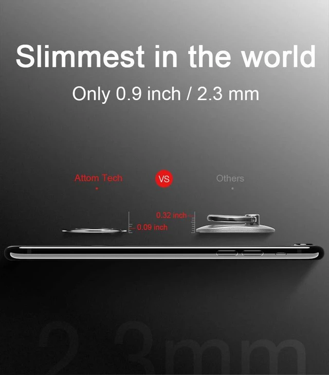 Alt view image 2 of 7 - World's Slimmest Phone Ring Holder, Tomorotec Ultra Thin Cell Phone Ring Stand for Magnetic Car Mount Hook Compatible for iPhone Samsung Smartphone Accessories (Black)