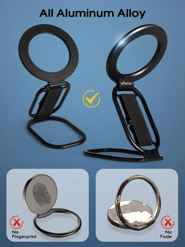 Alt view image 3 of 7 - All Aluminum Alloy Upgrade for MagSafe Phone Ring Holder with Finger Strap, MagSafe Accessories Compatible iPhone16promax/15/14/13/12 Series,Android (Double Folded Ligament)