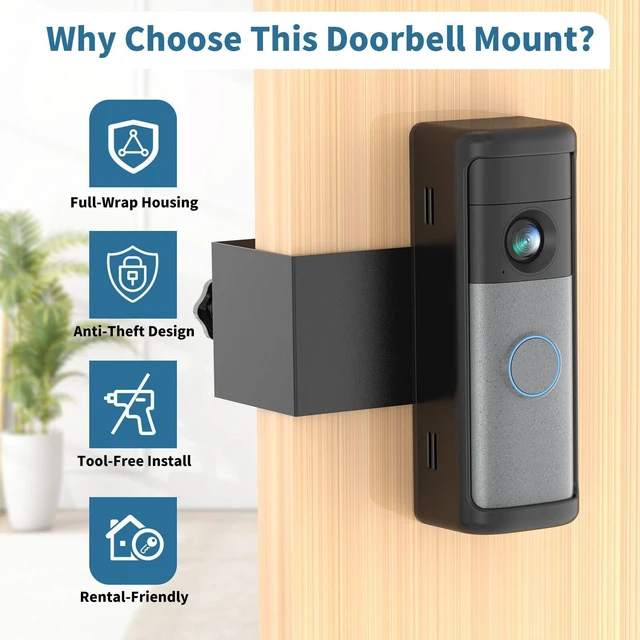 Alt view image 4 of 7 - Anti-Theft Doorbell Mount for Blink/Ring Battery Doorbell/Pro/Plus(2026) | No-Drill Doorbell Camera Holder for Apartment Door, Renter Friendly Mounting Bracket, for Inward Swing Door, (1 Pack, Black)