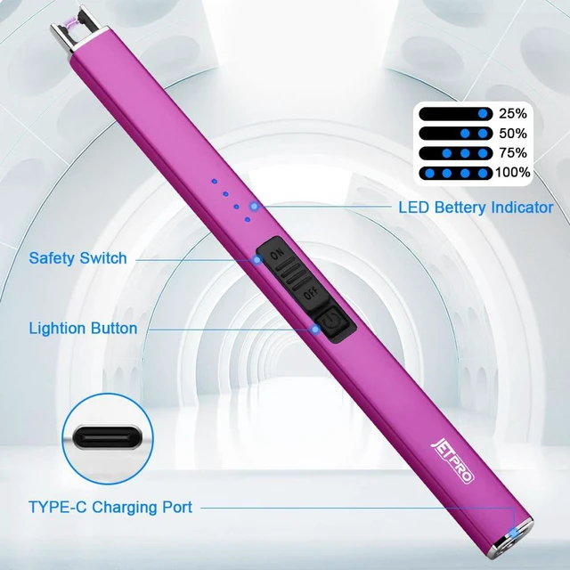 Alt view image 3 of 7 - Electric Arc Windproof Lighter Flameless USB Rechargeable Lighter with Safety Lock for Candle BBQ Camping (Purple)