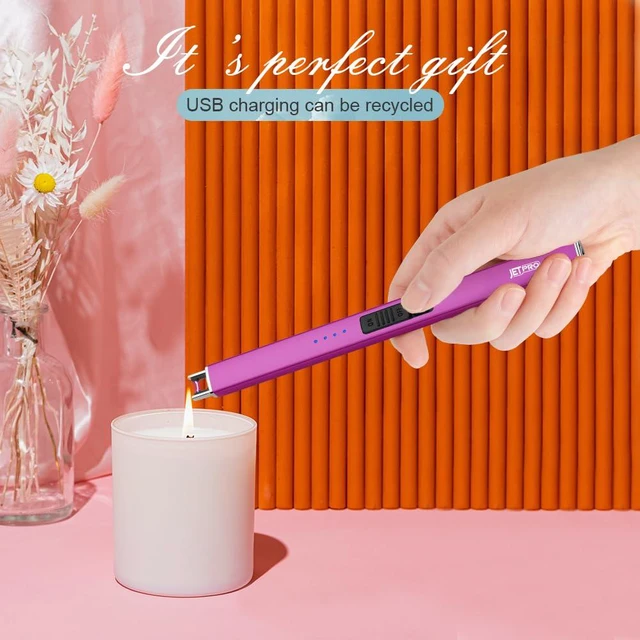 Alt view image 2 of 7 - Electric Arc Windproof Lighter Flameless USB Rechargeable Lighter with Safety Lock for Candle BBQ Camping (Purple)