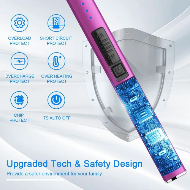Alt view image 4 of 7 - Electric Arc Windproof Lighter Flameless USB Rechargeable Lighter with Safety Lock for Candle BBQ Camping (Purple)