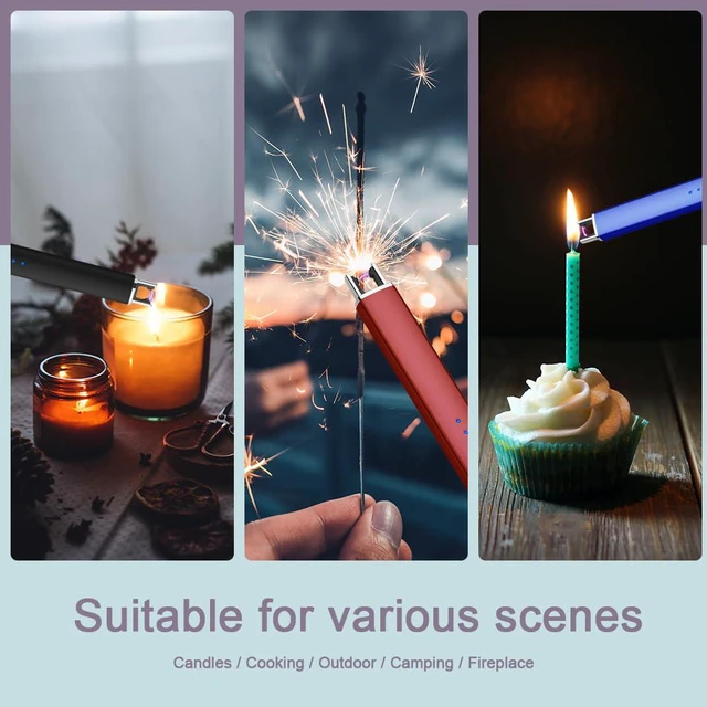 Alt view image 6 of 7 - Electric Arc Windproof Lighter Flameless USB Rechargeable Lighter with Safety Lock for Candle BBQ Camping (Purple)