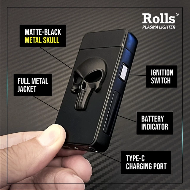 Alt view image 2 of 7 - Electric Lighter - Gifts for Men - Cool Lighters - Electric Lighters Rechargeable - Mens Gifts - Skull Lighter - Birthday Gifts for Men - Stocking Stuffers - (Black Skull)