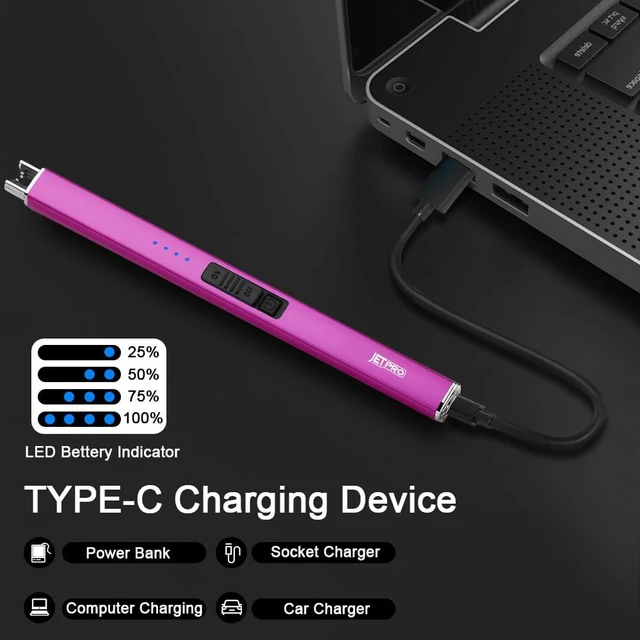 Alt view image 5 of 7 - Electric Arc Windproof Lighter Flameless USB Rechargeable Lighter with Safety Lock for Candle BBQ Camping (Purple)
