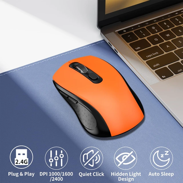 Alt view image 2 of 7 - Wireless Mouse Ergonomic Computer Mouse with Side Buttons, Black & Orange | 2.4G USB Receive, Quiet Click, 3-Speed DPI, Anti Slip Roller, Silent Cordless Mice for Laptop PC Desktop Chromebook Windows