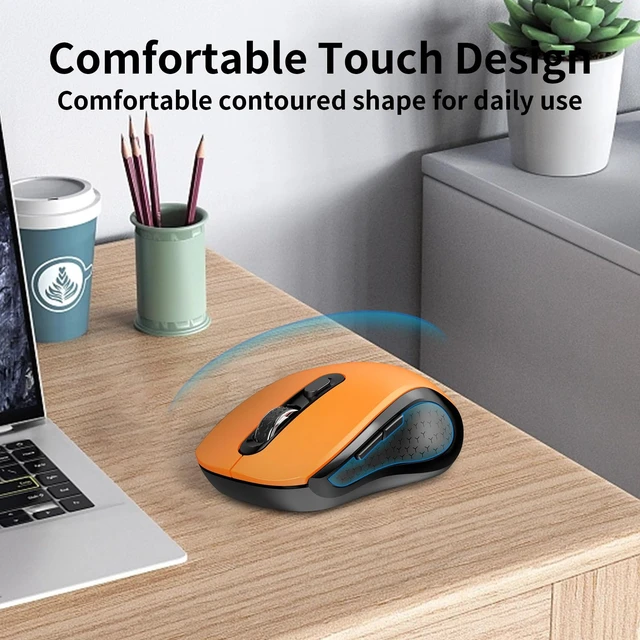 Alt view image 3 of 7 - Wireless Mouse Ergonomic Computer Mouse with Side Buttons, Black & Orange | 2.4G USB Receive, Quiet Click, 3-Speed DPI, Anti Slip Roller, Silent Cordless Mice for Laptop PC Desktop Chromebook Windows