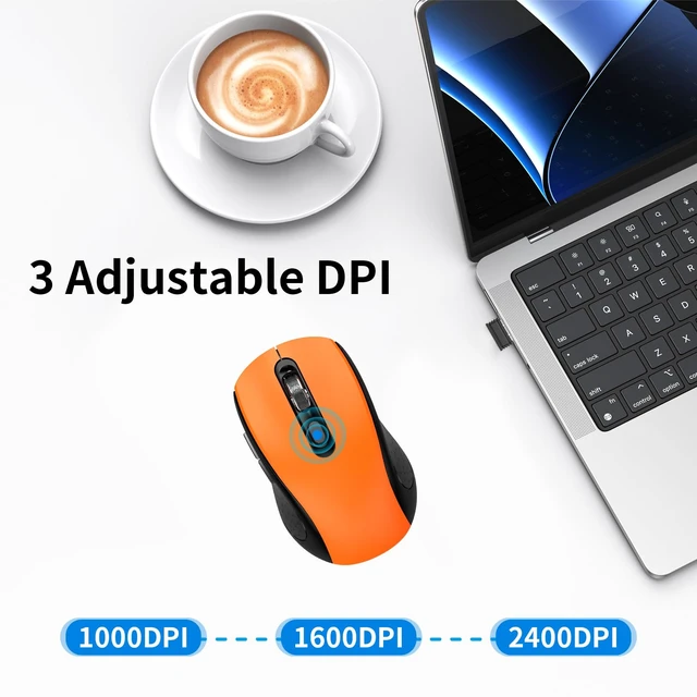 Alt view image 5 of 7 - Wireless Mouse Ergonomic Computer Mouse with Side Buttons, Black & Orange | 2.4G USB Receive, Quiet Click, 3-Speed DPI, Anti Slip Roller, Silent Cordless Mice for Laptop PC Desktop Chromebook Windows