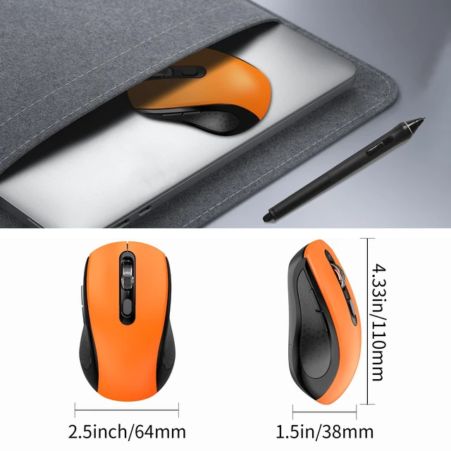 Alt view image 7 of 7 - Wireless Mouse Ergonomic Computer Mouse with Side Buttons, Black & Orange | 2.4G USB Receive, Quiet Click, 3-Speed DPI, Anti Slip Roller, Silent Cordless Mice for Laptop PC Desktop Chromebook Windows