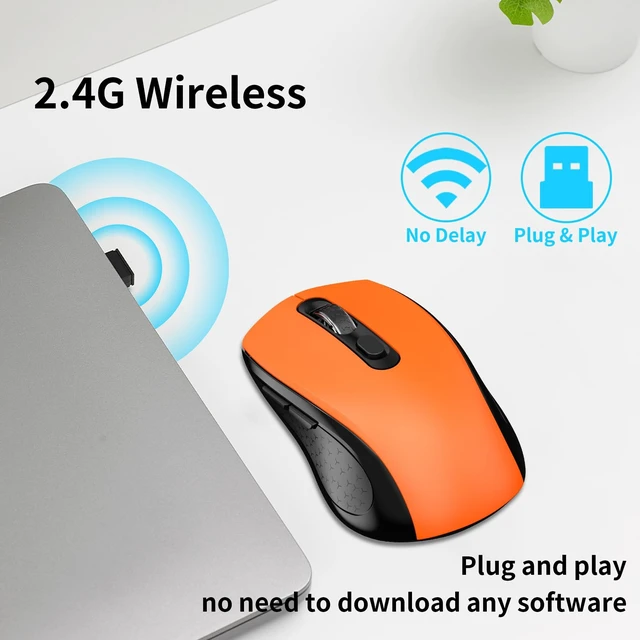 Alt view image 4 of 7 - Wireless Mouse Ergonomic Computer Mouse with Side Buttons, Black & Orange | 2.4G USB Receive, Quiet Click, 3-Speed DPI, Anti Slip Roller, Silent Cordless Mice for Laptop PC Desktop Chromebook Windows