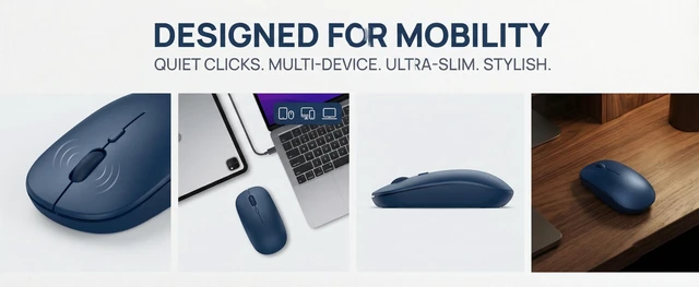 Alt view image 5 of 6 - Silent Bluetooth Mouse for Laptop, Slim Portable Wireless Computer Mouse with Quiet Click, Bluetooth, Smooth Scroll Wheel, Ergonomic Compact Mouse for PC, Mac, iPad
