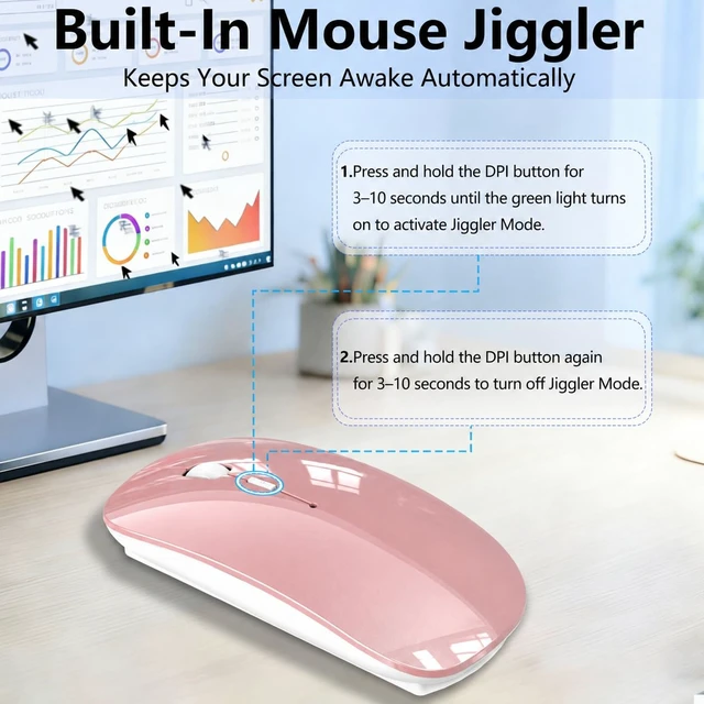 Alt view image 3 of 7 - Wireless Mouse for MacBook & iPad, Anti-Sleep Activity Mode,Rose Gold | Bluetooth 5.2/3.0 + 2.4g USB-C/USB-A, Rechargeable Silent Portable Slim Mouse For Home Office, Study, Work, Travel, Students