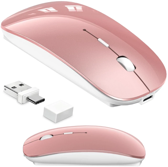 Main image of Wireless Mouse for MacBook & iPad, Anti-Sleep Activity Mode,Rose Gold | Bluetooth 5.2/3.0 + 2.4g USB-C/USB-A, Rechargeable Silent Portable Slim Mouse For Home Office, Study, Work, Travel, Students