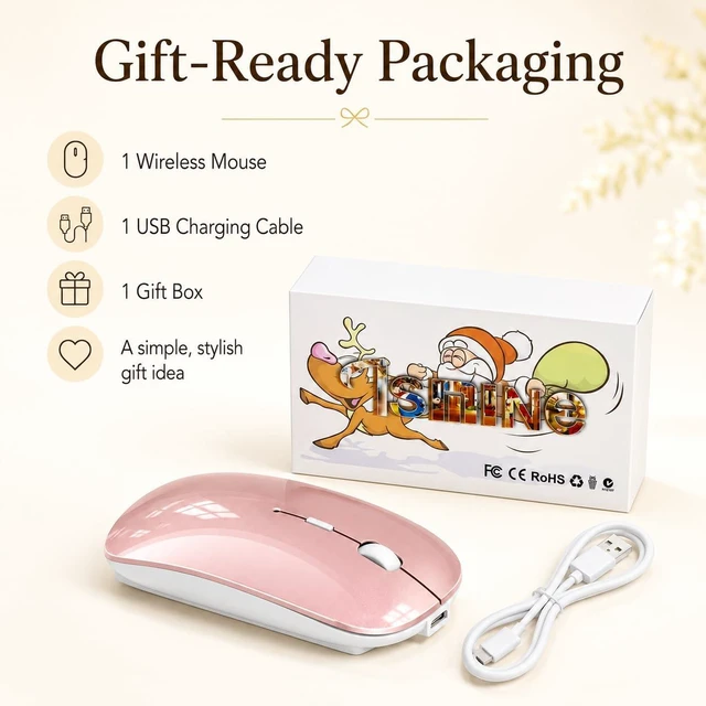 Alt view image 6 of 7 - Wireless Mouse for MacBook & iPad, Anti-Sleep Activity Mode,Rose Gold | Bluetooth 5.2/3.0 + 2.4g USB-C/USB-A, Rechargeable Silent Portable Slim Mouse For Home Office, Study, Work, Travel, Students