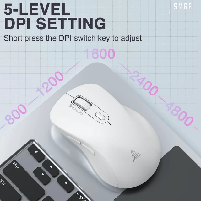 Alt view image 4 of 7 - SM66 White Silent Wireless Mouse, Dual Mode(BT/2.4G) Computer Mouse for Laptop/PC/Mac