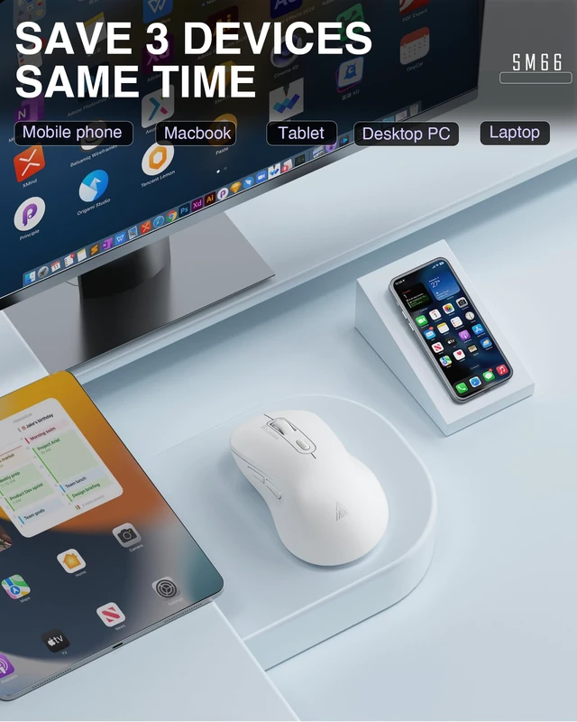 Alt view image 3 of 7 - SM66 White Silent Wireless Mouse, Dual Mode(BT/2.4G) Computer Mouse for Laptop/PC/Mac