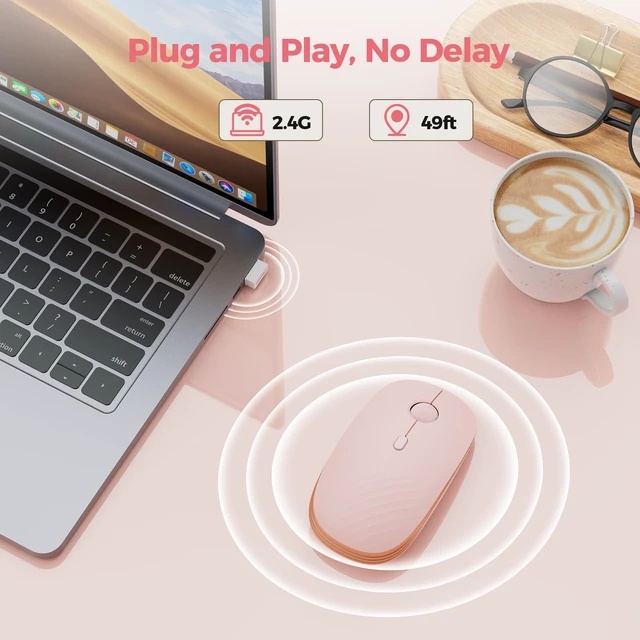 Alt view image 2 of 7 - Rechargeable Slim Portable Silent Computer 2.4 GHz Wireless Mouse | Lightweight Ambidextrous with Nano Receiver, 4000 DPI Optical Tracking 90-Day Battery Life, Compatible with PC, Mac, Laptop