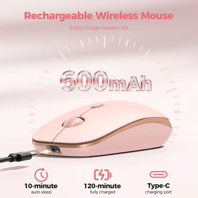Alt view image 3 of 7 - Rechargeable Slim Portable Silent Computer 2.4 GHz Wireless Mouse | Lightweight Ambidextrous with Nano Receiver, 4000 DPI Optical Tracking 90-Day Battery Life, Compatible with PC, Mac, Laptop