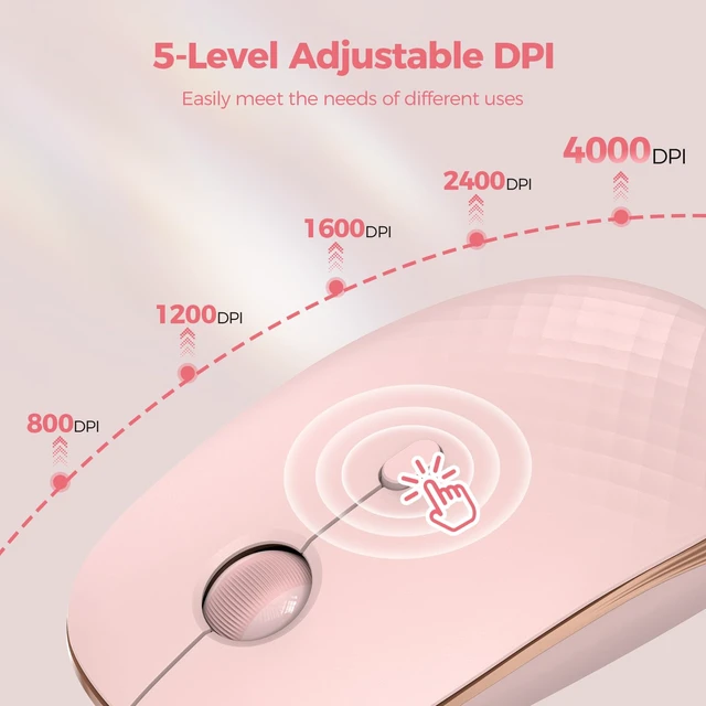 Alt view image 4 of 7 - Rechargeable Slim Portable Silent Computer 2.4 GHz Wireless Mouse | Lightweight Ambidextrous with Nano Receiver, 4000 DPI Optical Tracking 90-Day Battery Life, Compatible with PC, Mac, Laptop
