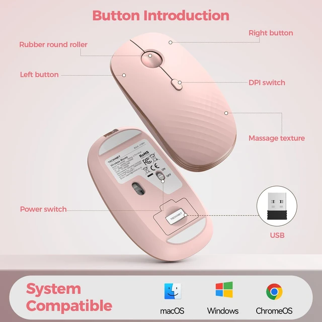 Alt view image 7 of 7 - Rechargeable Slim Portable Silent Computer 2.4 GHz Wireless Mouse | Lightweight Ambidextrous with Nano Receiver, 4000 DPI Optical Tracking 90-Day Battery Life, Compatible with PC, Mac, Laptop