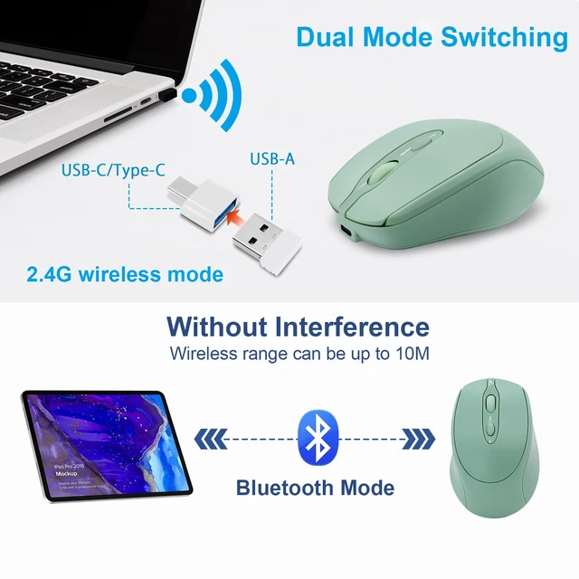 Alt view image 2 of 7 - Rechargeable Wireless Bluetooth Mouse - Silent, Portable Slim Computer Mouse for Laptop, iPad, MacBook Pro/Air, PC, Surface Pro, Lenovo/Samsung Tablet (Green)