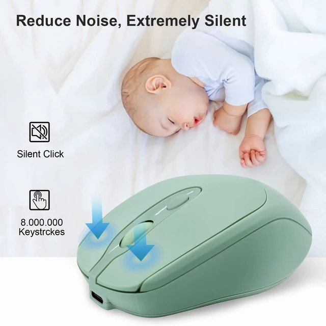 Alt view image 6 of 7 - Rechargeable Wireless Bluetooth Mouse - Silent, Portable Slim Computer Mouse for Laptop, iPad, MacBook Pro/Air, PC, Surface Pro, Lenovo/Samsung Tablet (Green)