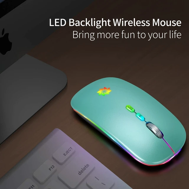 Alt view image 3 of 7 - Wireless Mouse 2.4G, Lake Blue | LED Backlit Wireless Mouse, Slim Silent Rechargeable Wireless Mouse for Laptop, Computer, MacBook, with USB & Type-c Receiver
