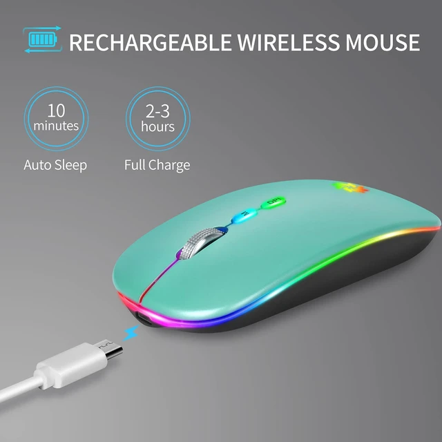 Alt view image 4 of 7 - Wireless Mouse 2.4G, Lake Blue | LED Backlit Wireless Mouse, Slim Silent Rechargeable Wireless Mouse for Laptop, Computer, MacBook, with USB & Type-c Receiver