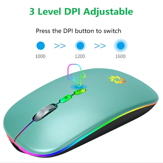 Alt view image 6 of 7 - Wireless Mouse 2.4G, Lake Blue | LED Backlit Wireless Mouse, Slim Silent Rechargeable Wireless Mouse for Laptop, Computer, MacBook, with USB & Type-c Receiver