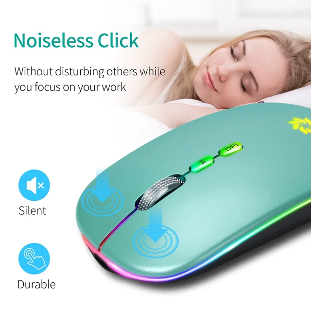Alt view image 7 of 7 - Wireless Mouse 2.4G, Lake Blue | LED Backlit Wireless Mouse, Slim Silent Rechargeable Wireless Mouse for Laptop, Computer, MacBook, with USB & Type-c Receiver