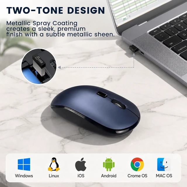 Alt view image 5 of 7 - Wireless Mouse for Laptop,2.4G Slim Quiet Portable USB Computer Mice,± 3200 DPI,Lightweight,Plug&Play,4 Adjustment Speed,20 Months Battery Life,Cordless Office Mouses for Mac,PC,Chromebook,Notebook
