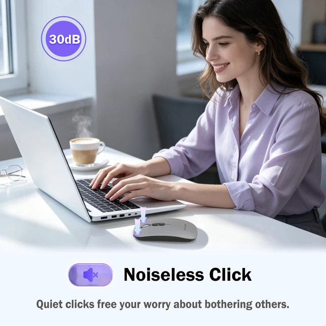 Alt view image 4 of 7 - Slim Wireless Mouse, Tri-Mode 2.4G & Bluetooth, Rechargeable Grey | USB-A & USB-C Receiver | Silent Click | One-Key Desktop | Works with Mac, iPad & Laptops | Long-Life Battery | Portable